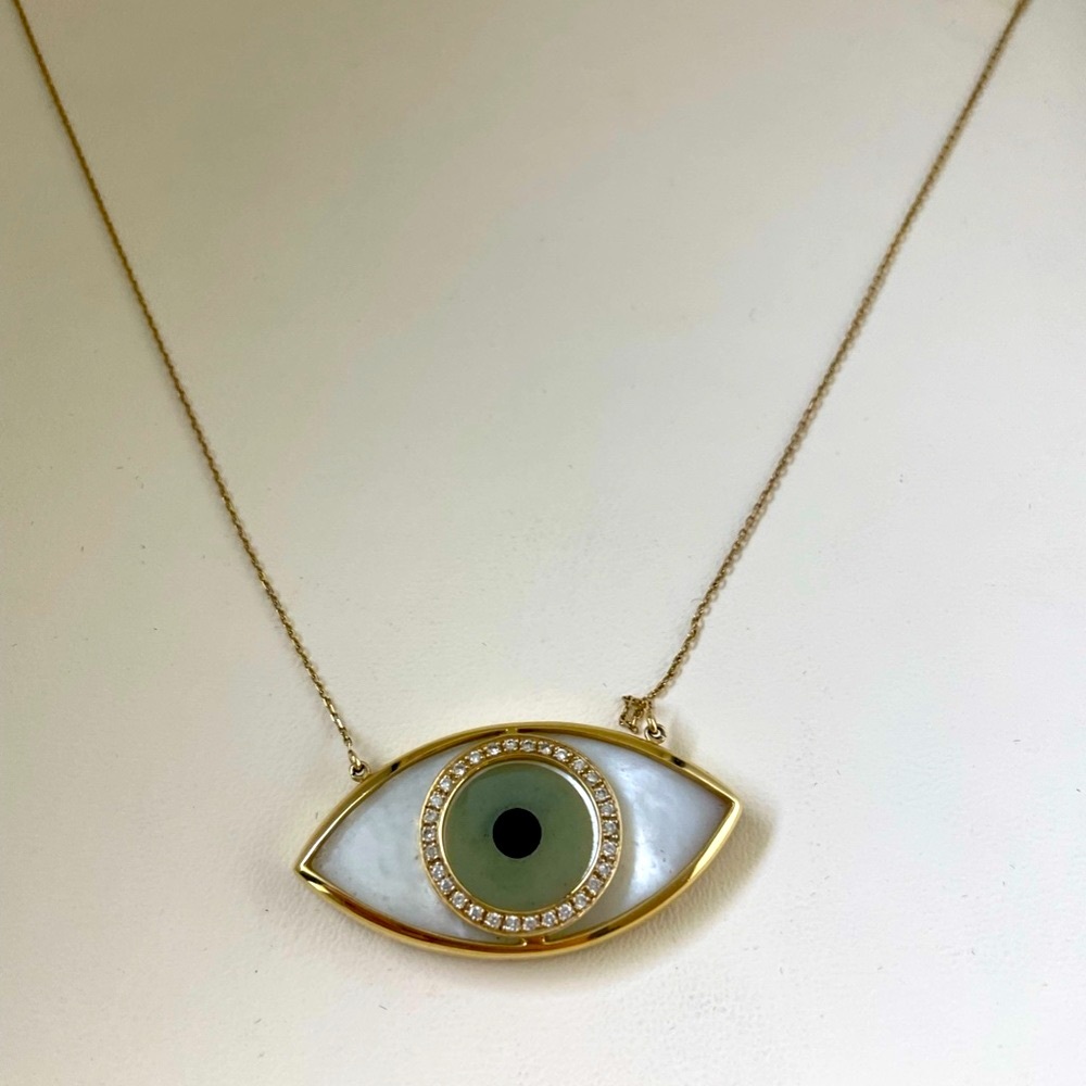 Third eye, jade, mother of pearl, onyx, gold, diamond made in Istanbul Turkey